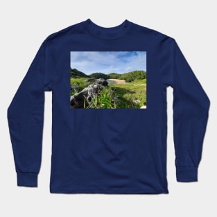 Hidden paradise lake lagoon sand beach Long Sleeve T-Shirt